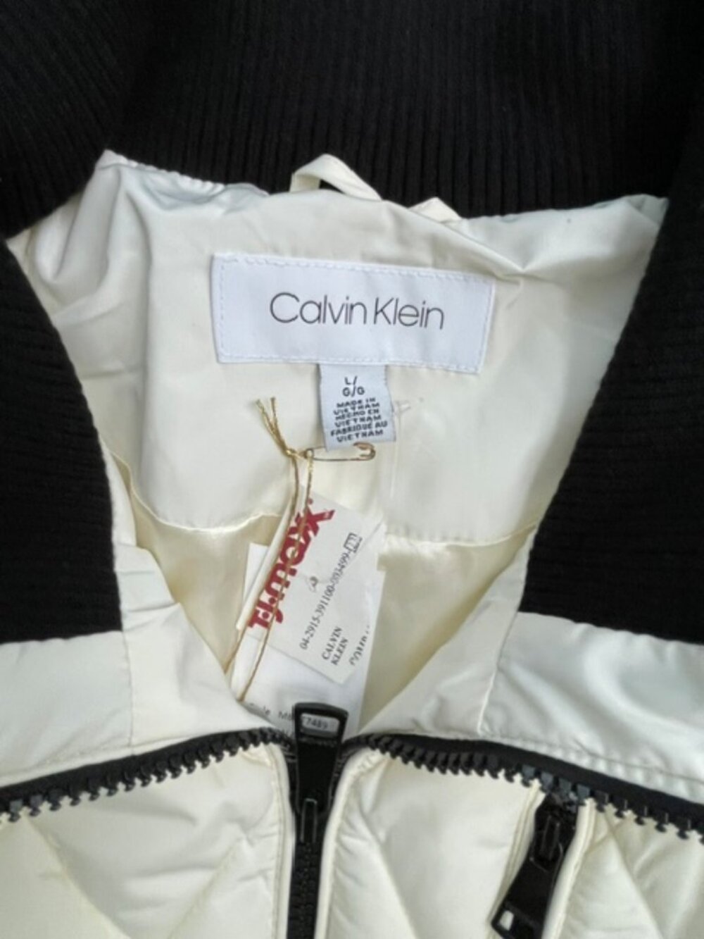 Calvin Klein Women's Quilted White Vest with Black Trim, White Black,  Size L - Picture 6 of 8